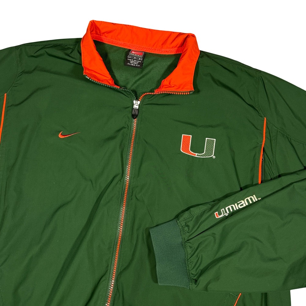 Nike University of Miami Hurricanes Clima-Fit Full Zip Jacket Green Orange Large
